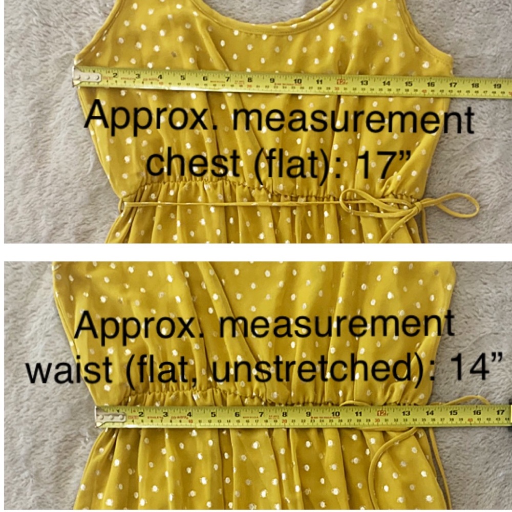 CHIC SUNDRESS Coveted Saffron & Gold Metallic Polka Dot Chiffon High-Low Dress L - Picture 9 of 10